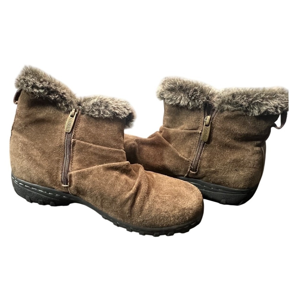 KHOMBU Lindsey Women's Brown Suede Faux Fur Trim Ankle Boots Size 8M Winter